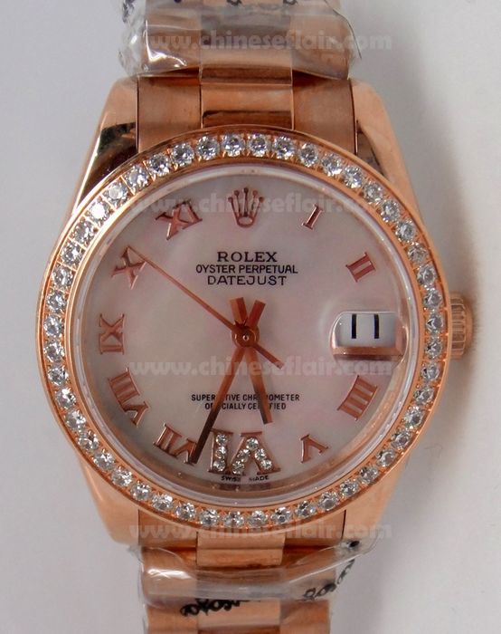Rolex Rose Gold Datejust watch / White MOP Diamond Buy Replica